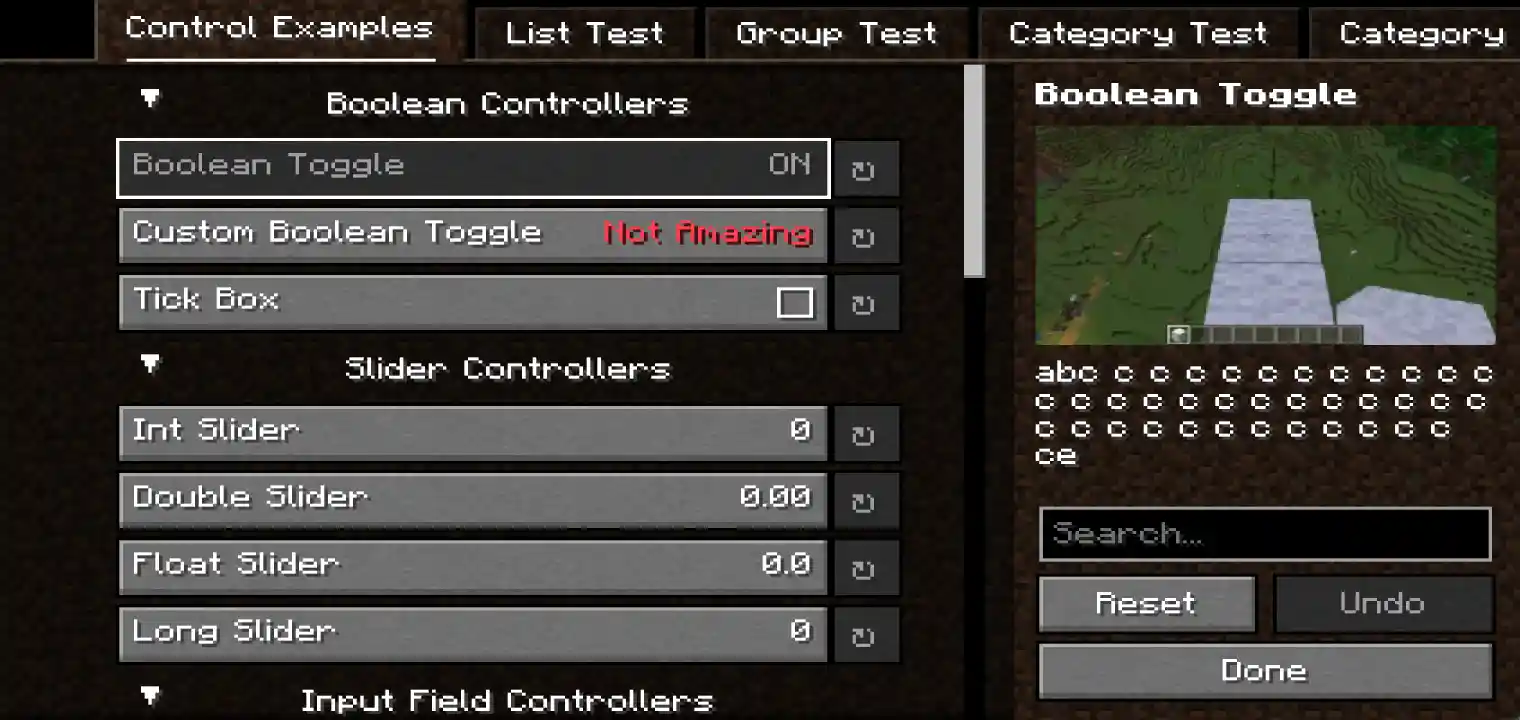 Configuration categories separated into sections in a YACL menu